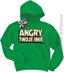 Angry + Twoje imię - bluza dziecięca z kapturem - zielony