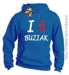 I LOVE Buziak - Bluza z kapturem męska - Niebieski