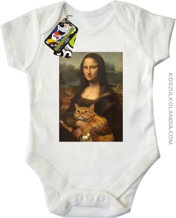 Mona Lisa z kotem - Body dziecięce białe 