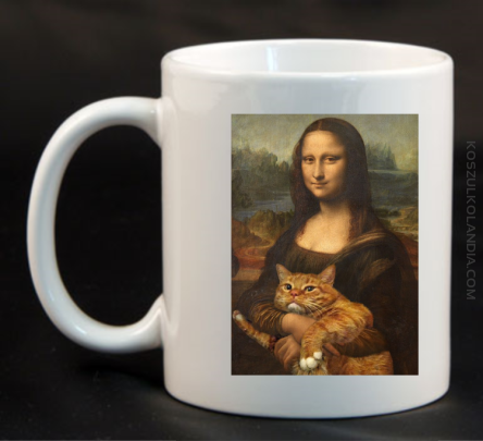 Mona Lisa z kotem - Kubek ceramiczny  biały 
