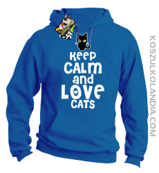 Keep calm and Love Cats Czarny Kot Filuś - Bluza męska z kapturem niebieska 
