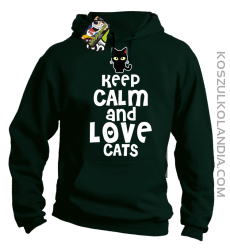 Keep calm and Love Cats Czarny Kot Filuś - Bluza męska z kapturem butelkowa 