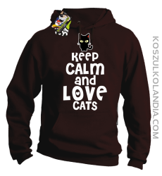 Keep calm and Love Cats Czarny Kot Filuś - Bluza męska z kapturem brąz 