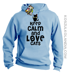 Keep calm and Love Cats Czarny Kot Filuś - Bluza męska z kapturem błękit 