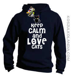 Keep calm and Love Cats Czarny Kot Filuś - Bluza męska z kapturem granat