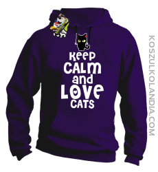 Keep calm and Love Cats Czarny Kot Filuś - Bluza męska z kapturem fiolet 