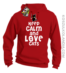 Keep calm and Love Cats Czarny Kot Filuś - Bluza męska z kapturem czerwona 