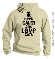 Keep calm and Love Cats Czarny Kot Filuś - Bluza męska z kapturem beżowa 