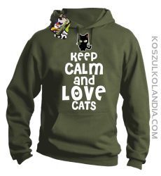 Keep calm and Love Cats Czarny Kot Filuś - Bluza męska z kapturem khaki