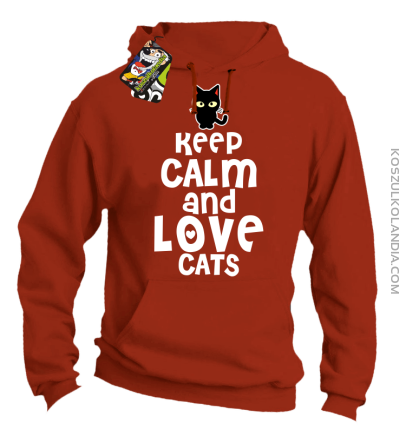 Keep calm and Love Cats Czarny Kot Filuś - Bluza męska z kapturem pomarańcz 
