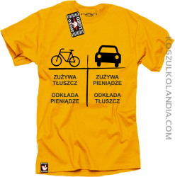 Auto-Rower Zużywa tłuszcz odkłada pieniądze- koszulka męska żółta 