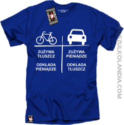 Auto-Rower Zużywa tłuszcz odkłada pieniądze- koszulka męska niebieska 