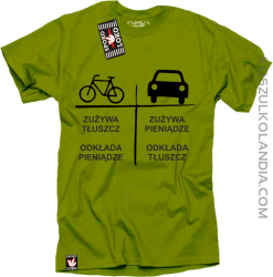 Auto-Rower Zużywa tłuszcz odkłada pieniądze- koszulka męska kiwi 
