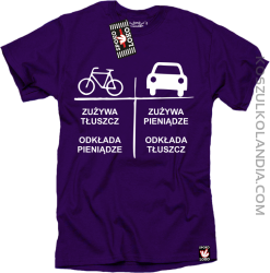 Auto-Rower Zużywa tłuszcz odkłada pieniądze- koszulka męska fiolet 