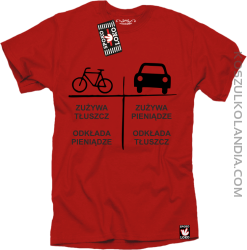 Auto-Rower Zużywa tłuszcz odkłada pieniądze- koszulka męska czerwona 