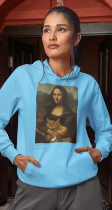 Mona Lisa z kotem - bluza damska z kapturem