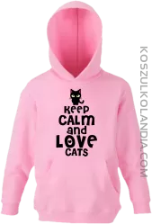 Keep calm and Love Cats Czarny Kot Filuś - Bluza dziecięca z kapturem jasny róż 