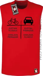 Auto-Rower- Zużywa tłuszcz odkłada pieniądze- Bezrękawnik męski czerwony 