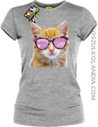 koszulka z kotem Kot Złociak w różowych okularach  - koszulkolandia