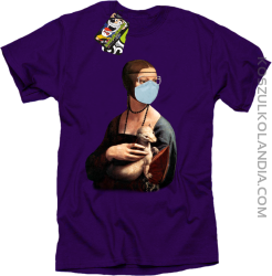 Dama z Gronostajem w okresie pandemii koronawirusa - koszulka męska fioletowa
