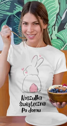 Koszulka świąteczna wielkanocna Easter po domu Bunny - koszulka damska