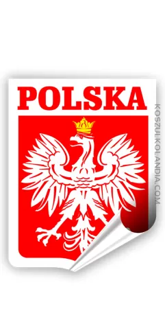 Polska Herb biało-czerwony z napisem i orłem - 15x11 cm naklejka samoprzylepna