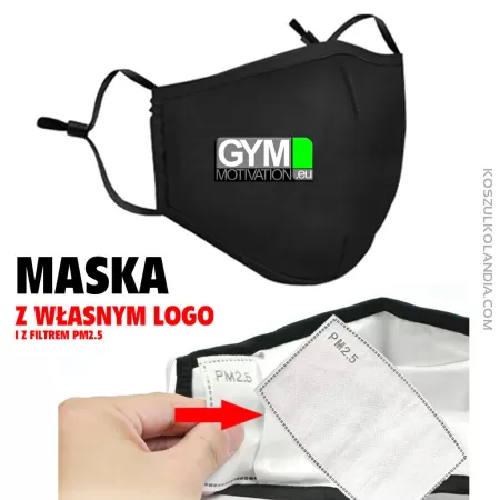 Czarna maska z własnym logo z filtrem PM 2,5 - maska ochronna