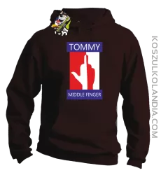 Tommy Middle Finger - Bluza męska z kapturem brąz 