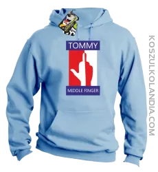 Tommy Middle Finger - Bluza męska z kapturem błękit 