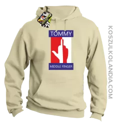 Tommy Middle Finger - Bluza męska z kapturem beżowa 