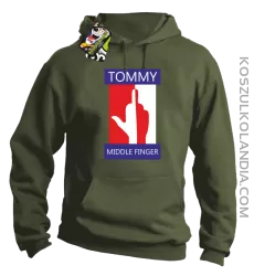 Tommy Middle Finger - Bluza męska z kapturem khaki