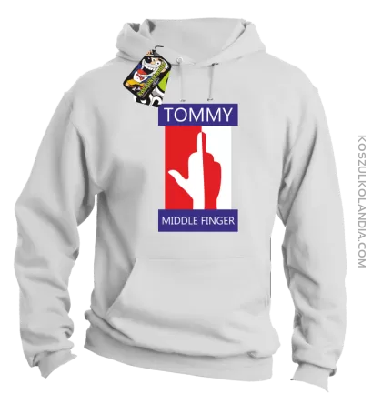 Tommy Middle Finger - Bluza męska z kapturem biała 