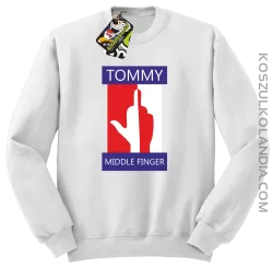 Tommy Middle Finger - Bluza męska standard bez kaptura biała 