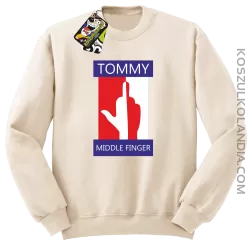 Tommy Middle Finger - Bluza męska standard bez kaptura beżowa 