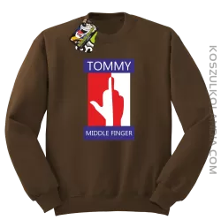 Tommy Middle Finger - Bluza męska standard bez kaptura brąz 