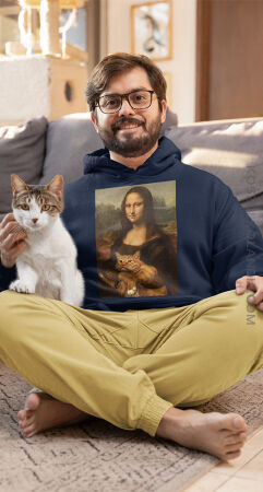 Mona Lisa z kotem - Bluza męska z kapturem
