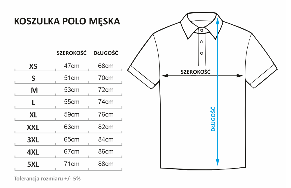 koszulki POLO shirt table size rozmiarówka rozmiary 