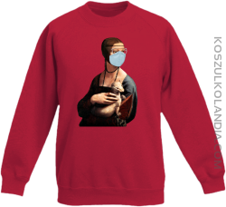 Dama z Gronostajem w okresie pandemii koronawirusa - bluza bez kaptura dziecięca standard czerwona