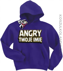 Angry + Twoje imię - bluza dziecięca z kapturem - fioletowy