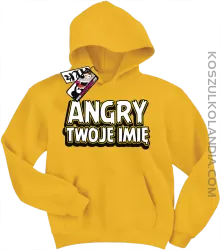 Angry + Twoje imię - bluza dziecięca z kapturem - żółty