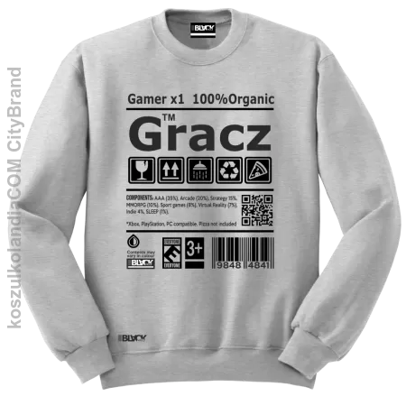 Gracz GAMER - bluza bez kaptura STANDARD męska 