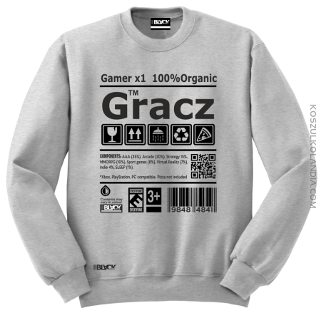 Gracz GAMER - bluza bez kaptura STANDARD męska 