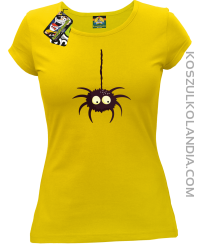 Zwisający Pająk Halloweenowy - koszulka damska żółta