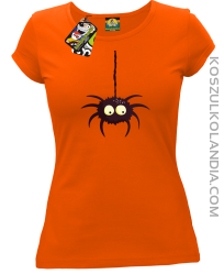 Zwisający Pająk Halloweenowy - koszulka damska pomarańczowa