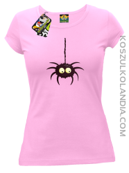 Zwisający Pająk Halloweenowy - koszulka damska różowa
