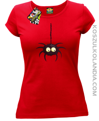 Zwisający Pająk Halloweenowy - koszulka damska czerwona