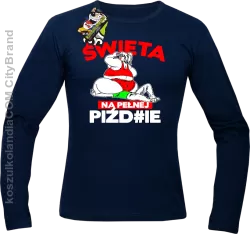 Święta na pełnej Piź#zie - Longsleeve męski granat