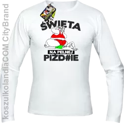 Święta na pełnej Piź#zie - Longsleeve męski biały 