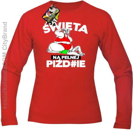 Święta na pełnej Piź#zie - Longsleeve męski czerwony 