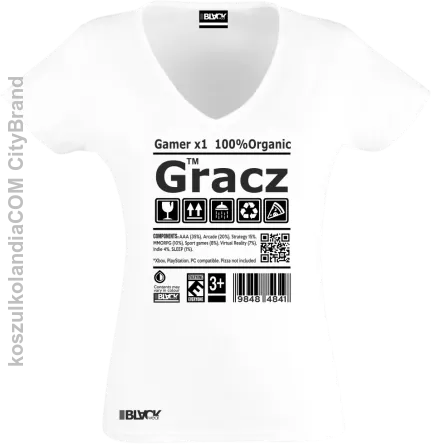 Gracz GAMER - koszulka damska v-neck biała